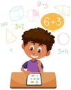 Boy learning math using tablet Royalty Free Stock Photo