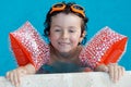 Boy learning to swim Royalty Free Stock Photo