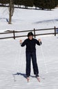 Boy learns to ski cross-country in winter Royalty Free Stock Photo