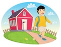 Boy Leaving Home Vector Illustration