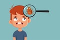 Boy with Lice Being Analyzed with a Magnifying Glass Vector Cartoon