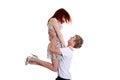 Boy lifting up his girlfriend. Royalty Free Stock Photo