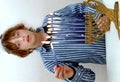 Boy lighting Menorah