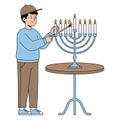 Boy Lighting Menorah Vector Illustration Royalty Free Stock Photo