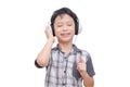 Boy listening music by headphone Royalty Free Stock Photo