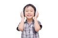 Boy listening music by headphone Royalty Free Stock Photo