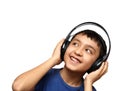 Boy listening music in headphones