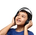 Boy listening music in headphones