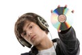 Boy listening to music displaying CD