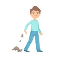 Boy Littering Teenage Bully Demonstrating Mischievous Uncontrollable Delinquent Behavior Cartoon Illustration