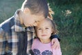 Boy and little girl hugging portrait. Happy smiling children outdoors at sunny day.Friendship siblings. Brother embrace sister Royalty Free Stock Photo