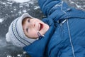 Boy little have fun winter outdoor on skating-rink