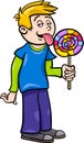 Boy with lollipop cartoon illustration Royalty Free Stock Photo