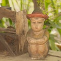 Boy lonely Sit sculptured wood , art