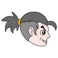 Boy with long hair in a ponytail, doodle icon drawing