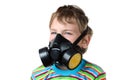 Boy look toward in black respirator Royalty Free Stock Photo