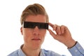 Boy looking through eclipse glasses Royalty Free Stock Photo