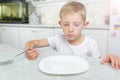 Boy is looking at an empty plate Royalty Free Stock Photo