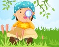 Boy looking through a magnifying glass Royalty Free Stock Photo