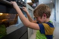 Boy looking at oven Royalty Free Stock Photo