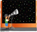 Boy Watching Stars on Telescope Royalty Free Stock Photo