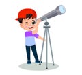 Boy looking through telescope, illustration Royalty Free Stock Photo