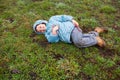Boy lying on grass Royalty Free Stock Photo