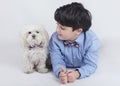 Boy lying next to his dog Royalty Free Stock Photo