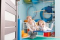 Boy lying on swing platform Royalty Free Stock Photo