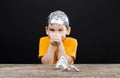 boy made a fantastic foil creature Royalty Free Stock Photo