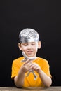 boy made a fantastic foil creature Royalty Free Stock Photo