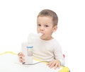 Boy makes inhalation with ultrasonic nebuliser Royalty Free Stock Photo