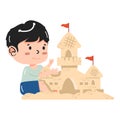 Boy making a big sand castle Royalty Free Stock Photo