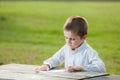 Boy making paper plane Royalty Free Stock Photo