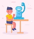 Boy making robot Vector. Cartoon. Isolated art