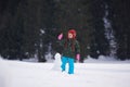 Boy making snowman in wintwr