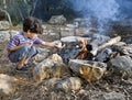 Boy marshmallow campfire Royalty Free Stock Photo