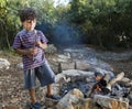 Boy marshmallow campfire Royalty Free Stock Photo