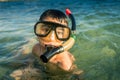 Boy in a mask for diving with glasses for swimming