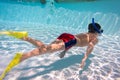 Boy in mask dive in swimming pool Royalty Free Stock Photo