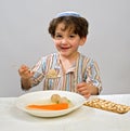 Boy matzo ball soup Royalty Free Stock Photo