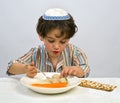 Boy matzo ball soup Royalty Free Stock Photo