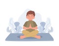 boy meditating in lotus pose.meditation for children. Royalty Free Stock Photo