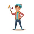 Boy with Megaphone: Vector Illustration of a Young Man Making an Announcement Royalty Free Stock Photo