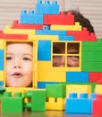 Boy and man play together. Kid and father hide Royalty Free Stock Photo