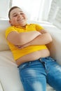 A boy with metabolic disorders. Child with the problem of childhood obesity. Overweight obese fat boy.