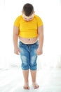 A boy with metabolic disorders. Child with the problem of childhood obesity. Overweight obese fat boy.