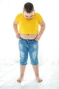 A boy with metabolic disorders. Child with the problem of childhood obesity. Overweight obese fat boy.
