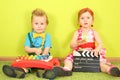 Boy with a metallophone and a girl with a Royalty Free Stock Photo