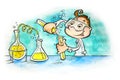 Boy mixing substances in laboratory